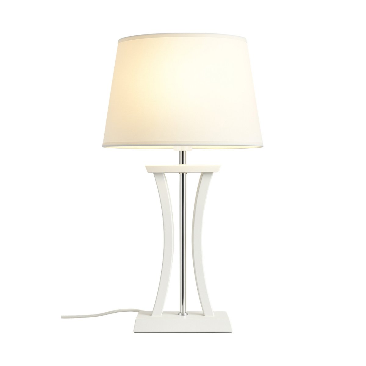 Pilastro 48cm Blanco lámpara de mesa De Lampan - Con su elegante pantalla textil ovalada de color blanco y su base de metal &uacute;nica, deja una impresi&oacute;n elegante, ya sea que la coloques en la sala de estar, el dormitorio o en el balc&oacute;n.