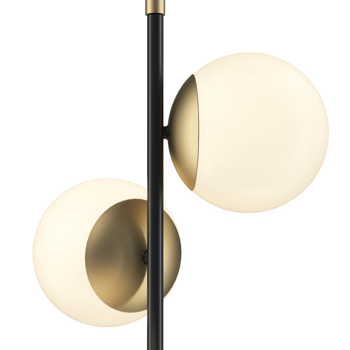 Nostalgia Oro lámpara de pie De Maytoni - La lámpara está realizada en metal con acabado dorado mate, mientras que las cúpulas esféricas están de vidrio esmerilado, lo que proporciona una luz suave y agradable.