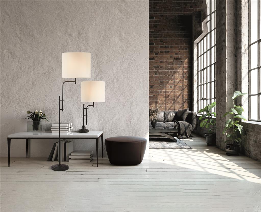 Munich 77cm Negro lámpara de mesa De Searchlight - Su base ajustable de metal negro con detalles decorativos crea una impresión elegante, mientras que la pantalla de lino blanco crema difunde una luz suave y agradable.