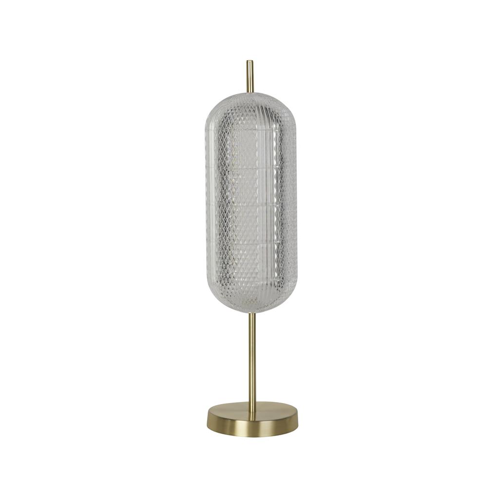Capsule 60cm Latón lámpara de mesa De Searchlight - Capsule es una elegante y moderna lámpara de mesa con detalles de latón satinado y una pantalla de cristal acrílico que difunde una luz suave y agradable.