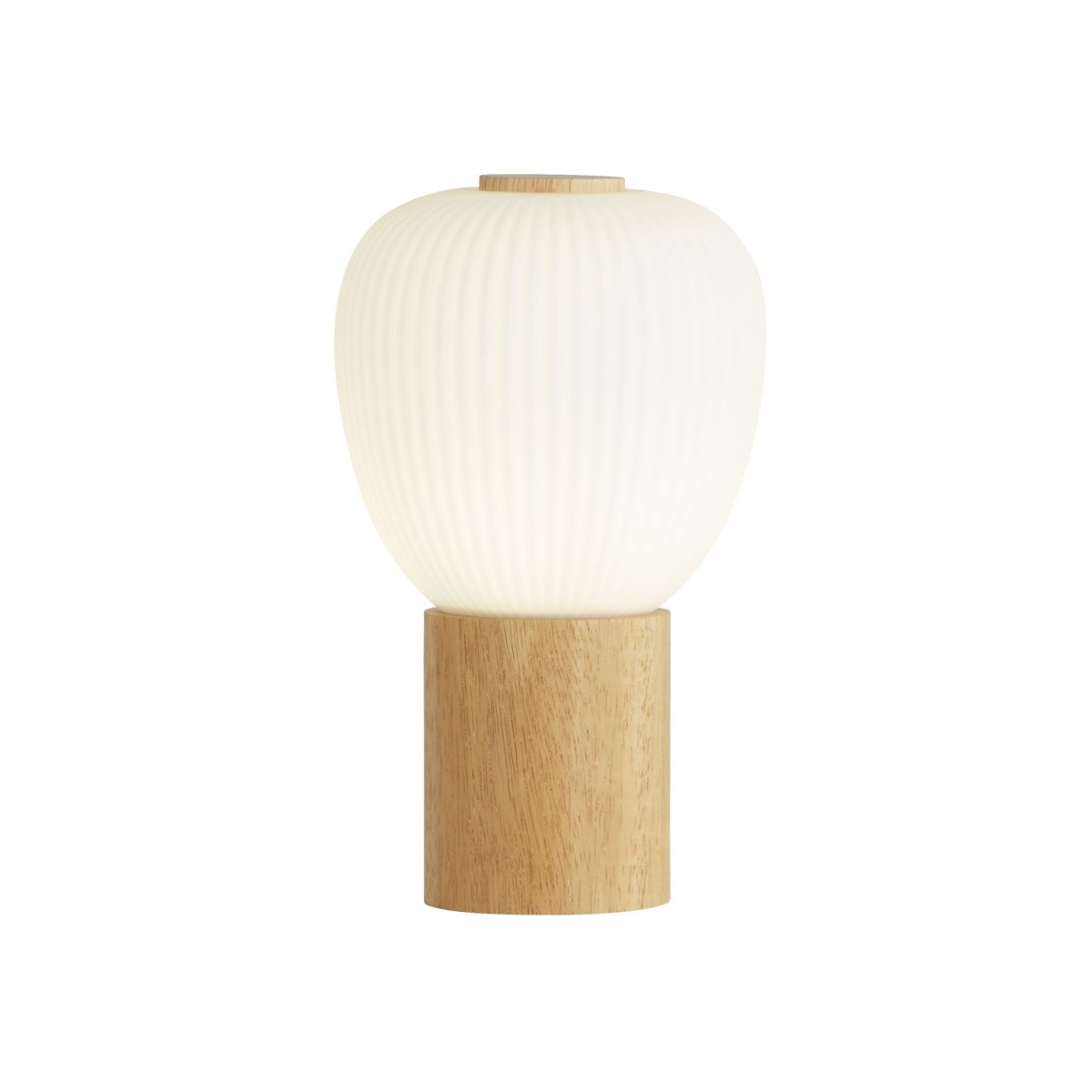 Ella 25cm Madera lámpara de mesa De Searchlight - Su pantalla de cristal blanco opalino acanalado emite una luz suave y agradable, mientras que su hermosa base de madera de haya crea un ambiente cálido y acogedor.