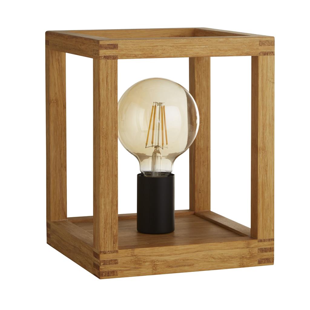 Square 25cm Madera lámpara de mesa De Searchlight - Con su elegante marco de madera, crea un ambiente cálido y rústico, ya sea que lo coloques en la sala de estar, en tu escritorio o en tu mesita de noche en el dormitorio.