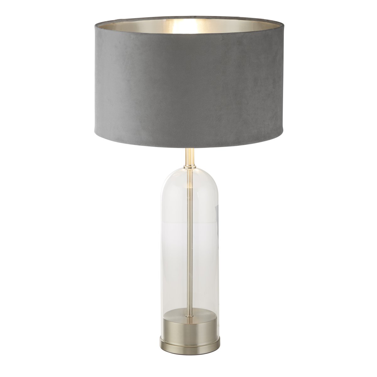 Oxford 44cm Gris lámpara de mesa De Searchlight - El acabado en n&iacute;quel satinado a&ntilde;ade un encanto atemporal, mientras que la llamativa pantalla de terciopelo gris con interior plateado a&ntilde;ade elegancia.