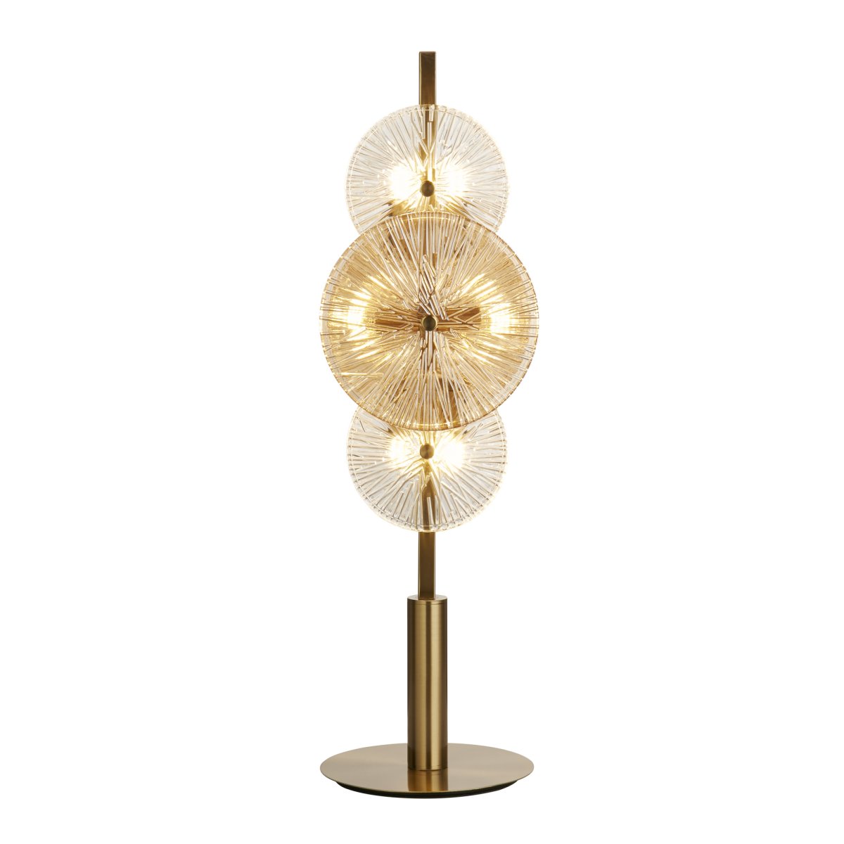 Wagon Wheel 66cm Bronce lámpara de mesa De Searchlight - El efecto destrozado de la lámpara de cristal transparente y ámbar difunde una luz mágica por toda la estancia y crea hermosas sombras que aportan profundidad y atmósfera.