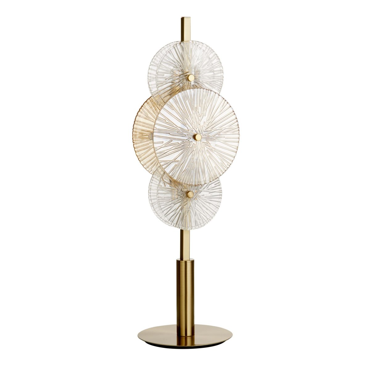 Wagon Wheel 66cm Bronce lámpara de mesa De Searchlight - El efecto destrozado de la lámpara de cristal transparente y ámbar difunde una luz mágica por toda la estancia y crea hermosas sombras que aportan profundidad y atmósfera.