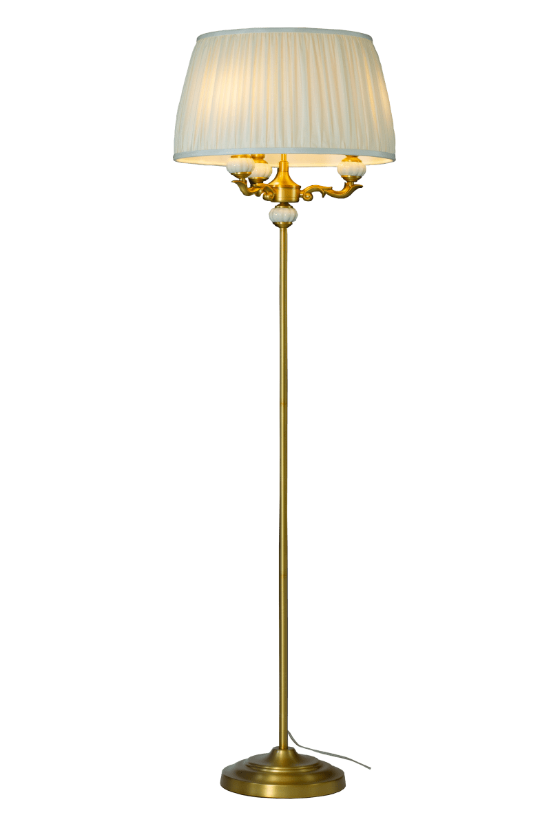 Toulouse Oro lámpara de pie De Aneta Lighting - La l&aacute;mpara de pie Toulouse impresiona por su dise&ntilde;o cl&aacute;sico y elegante, con detalles decorativos y un sofisticado acabado dorado.