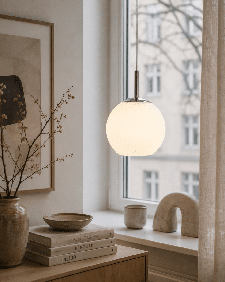 Globi Ø15 Cromo/blanco lámpara de ventana De Nordic Lighting - La l&aacute;mpara de ventana Globi es una l&aacute;mpara elegante y moderna que crea un ambiente c&aacute;lido y acogedor en cualquier habitaci&oacute;n.
