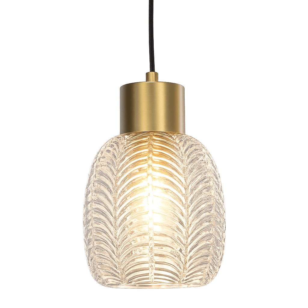 Tabaco Ø14 Transparente/dorado lámpara de ventana De Lampan - Su pantalla de cristal transparente presenta un hermoso patr&oacute;n que crea un juego de luces vibrante y cautivador.
