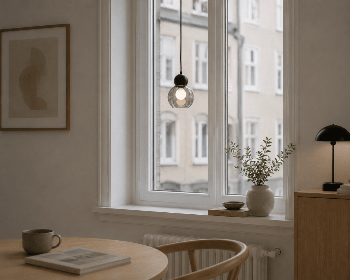 Barba Ø15 Humo/negro lámpara de ventana De Lampan - La pantalla de metal negro le confiere un aspecto elegante y atemporal, mientras que el cristal ahumado proporciona una luz suave y agradable.