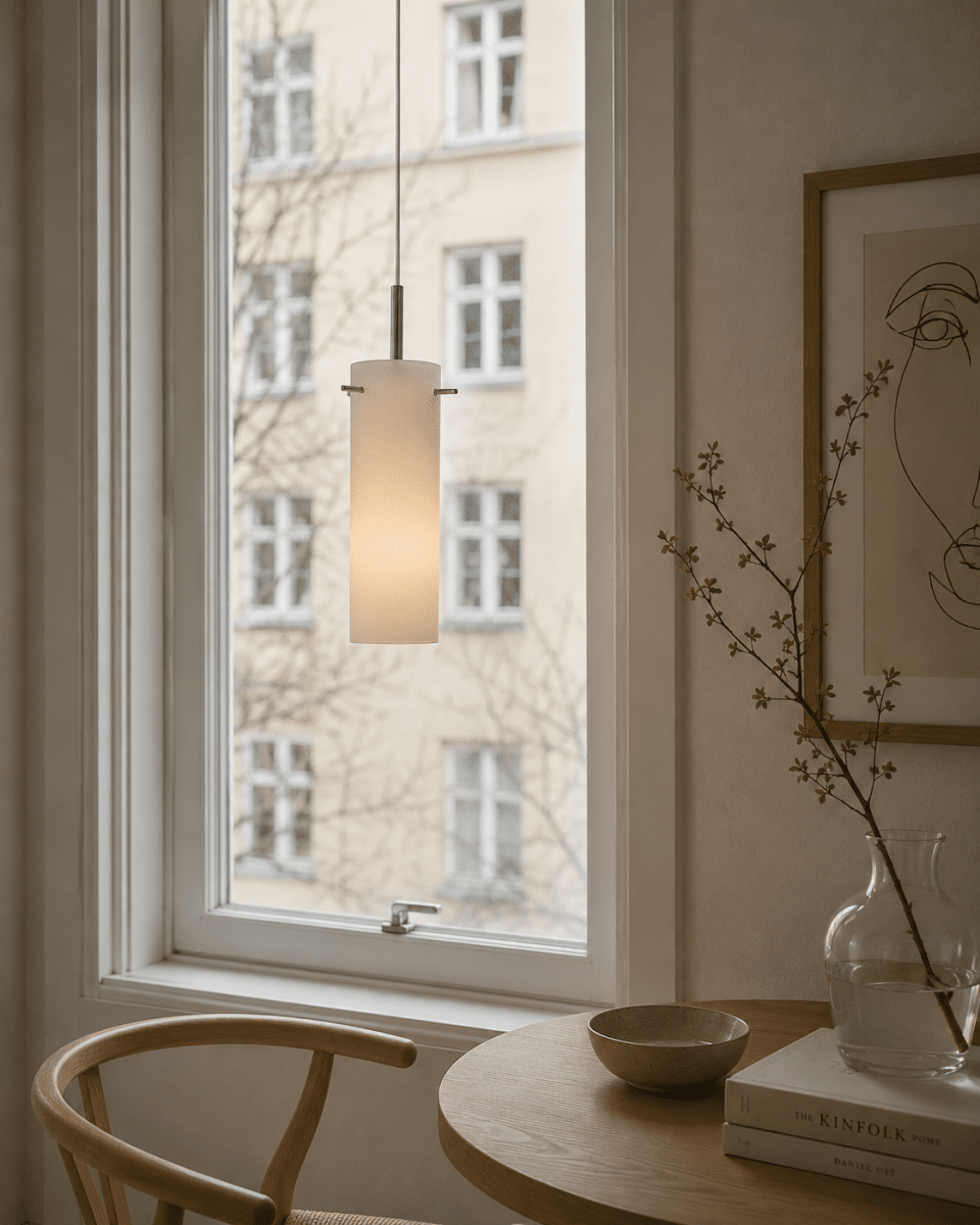 Cilinda Ø7 Cromo/blanco lámpara de ventana De Nordic Lighting - El cristal blanco garantiza una hermosa distribuci&oacute;n de la luz y, en combinaci&oacute;n con los detalles cromados, se convierte en un elegante detalle interior.