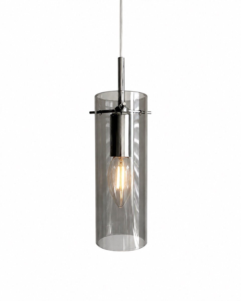 Cilinda Ø7 Cromado/ahumado lámpara de ventana De Nordic Lighting - El cristal ahumado garantiza una hermosa distribuci&oacute;n de la luz y, en combinaci&oacute;n con los detalles cromados, se convierte en un elegante detalle interior.