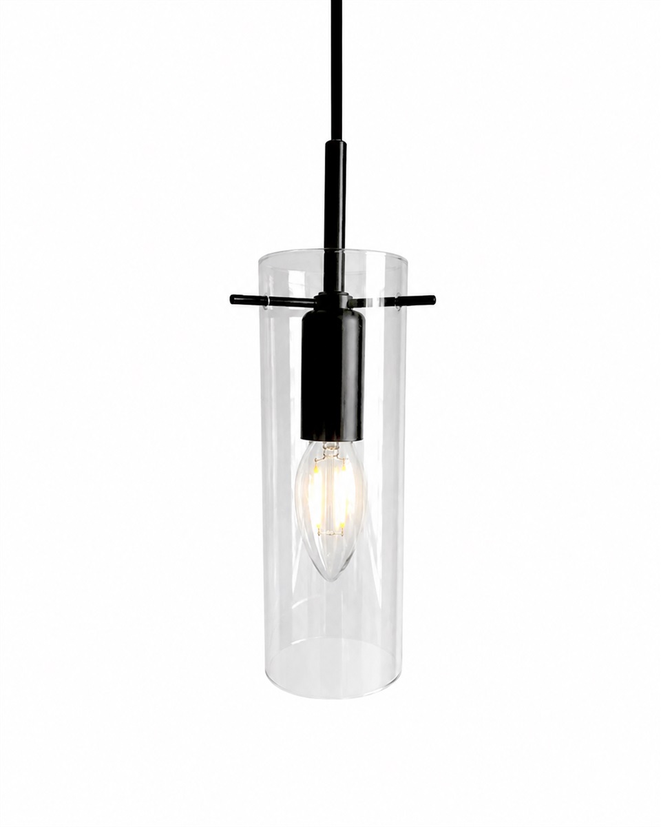 Cilinda Ø7 Negro/transparente lámpara de ventana De Nordic Lighting - El cristal transparente garantiza una hermosa distribuci&oacute;n de la luz y, en combinaci&oacute;n con el metal negro, se convierte en un elegante detalle interior.