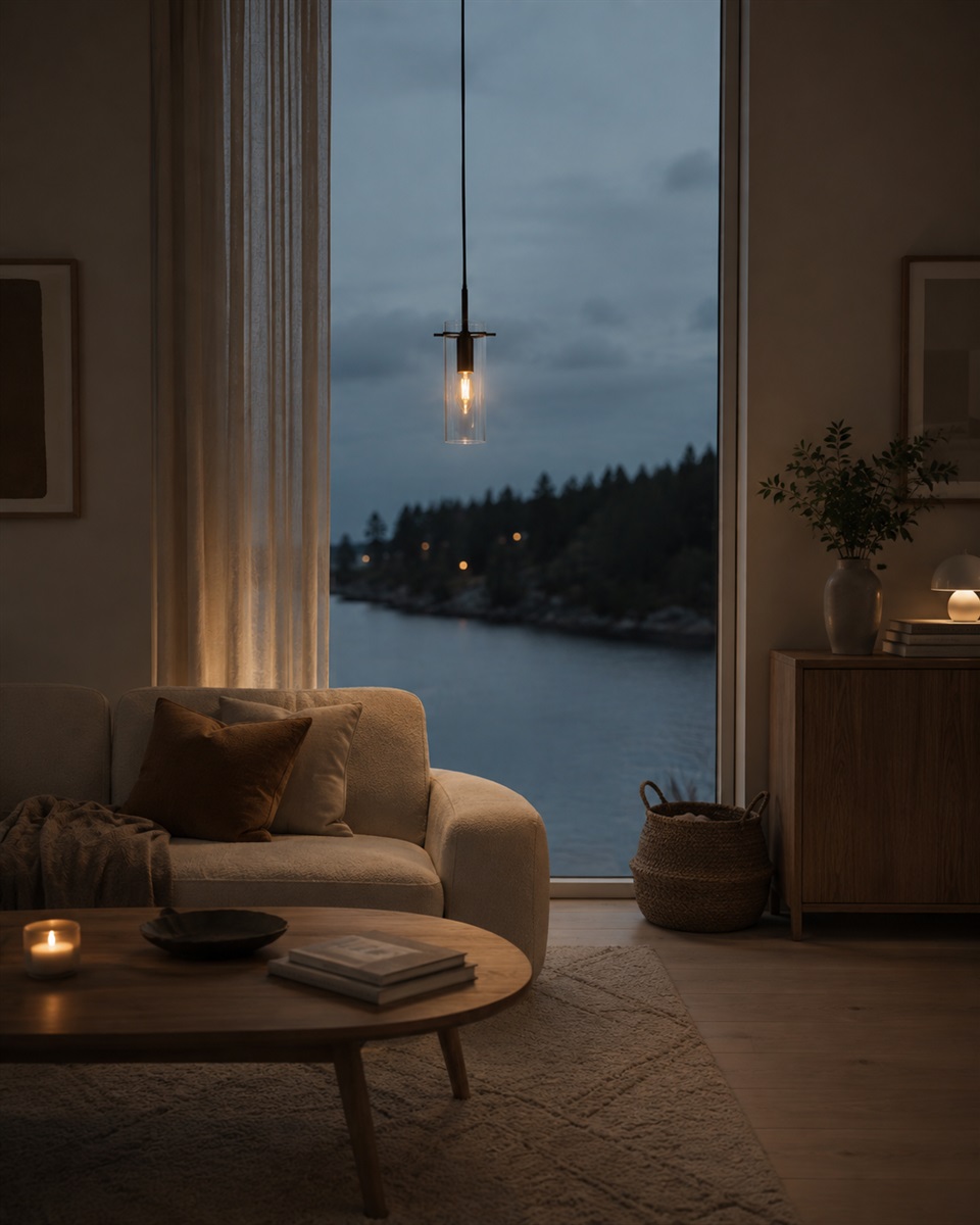 Cilinda Ø7 Negro/transparente lámpara de ventana De Nordic Lighting - El cristal transparente garantiza una hermosa distribuci&oacute;n de la luz y, en combinaci&oacute;n con el metal negro, se convierte en un elegante detalle interior.