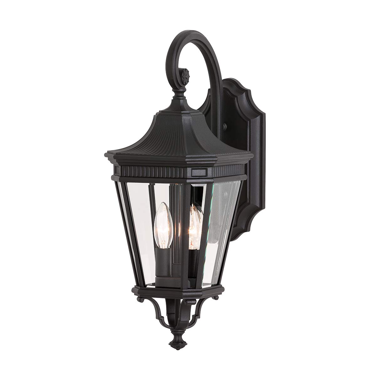 Cotswold Lane Negro lámpara de exterior De Elstead Lighting - La lámpara de pared Cotswold tiene un diseño clásico que recuerda a las antiguas linternas de gas, con detalles que recuerdan a las molduras arquitectónicas.