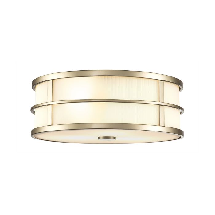 Fusion Ø34 Latón plafón De Elstead Lighting - El marco est&aacute; equipado con cristal opalino acanalado en los laterales y una c&uacute;pula de cristal en la parte inferior como difusor, creando un fascinante efecto de iluminaci&oacute;n.
