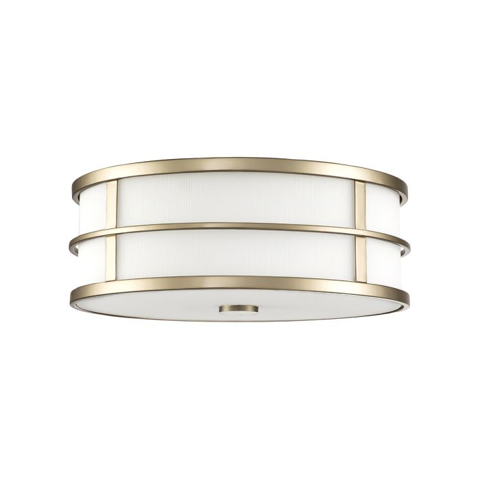 Fusion Ø34 Latón plafón De Elstead Lighting - El marco est&aacute; equipado con cristal opalino acanalado en los laterales y una c&uacute;pula de cristal en la parte inferior como difusor, creando un fascinante efecto de iluminaci&oacute;n.