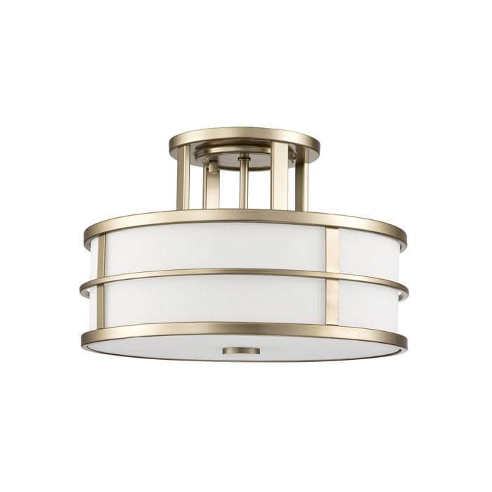 Fusion Ø34 Latón plafón De Elstead Lighting - El marco est&aacute; equipado con cristal opalino acanalado en los laterales y una c&uacute;pula de cristal en la parte inferior como difusor, creando un fascinante efecto de iluminaci&oacute;n.