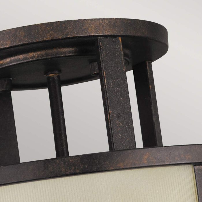 Fusion Ø34 Bronce plafón De Elstead Lighting - Fusion combina elementos de Arts &amp; El estilo Crafts crea un diseño con bandas metálicas lineales verticales y horizontales en acabado bronce, que ofrece un hermoso contraste con la pantalla ámbar y el difusor de vidrio acanalado.