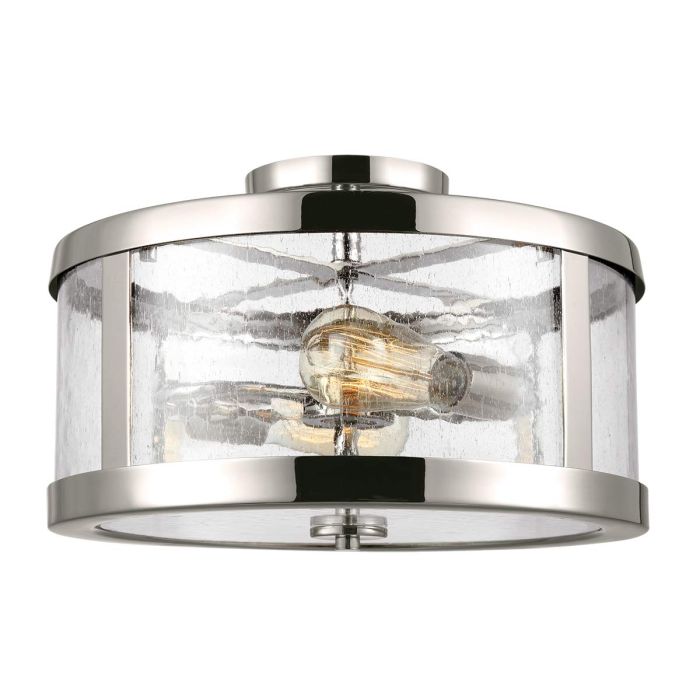 Harrow Ø38 níquel pulido plafón De Elstead Lighting - La l&aacute;mpara de techo Harrow combina un moderno cristal transparente con burbujas y un elegante marco de n&iacute;quel pulido.