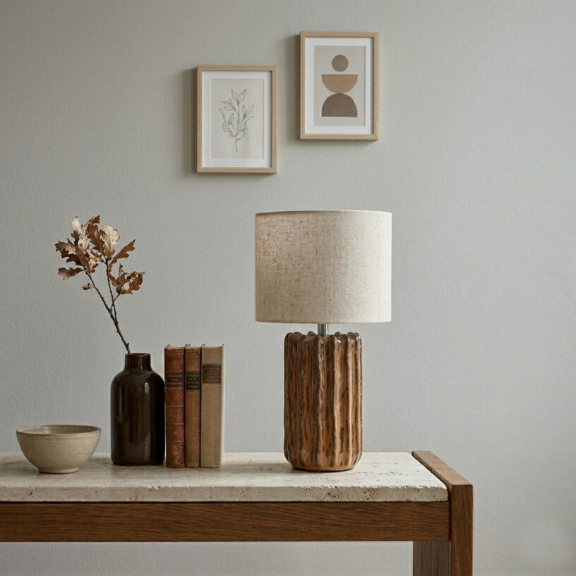 Flint 33cm Marrón lámpara de mesa De Cottex - Flint es una l&aacute;mpara de mesa decorativa con una llamativa base de cer&aacute;mica marr&oacute;n.