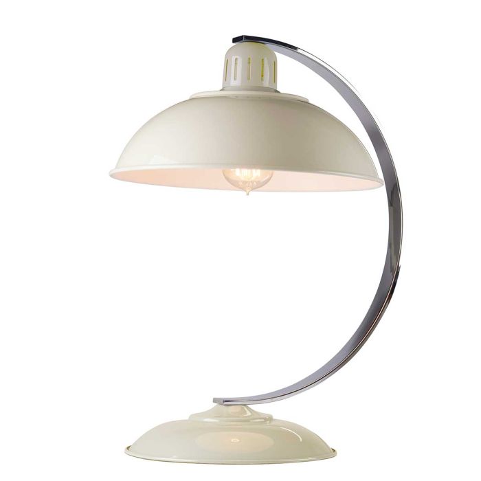 Franklin 46cm Blanco cremoso lámpara de mesa De Elstead Lighting - Bordslampan Franklin har en elegant b&ouml;jd arm i polerad krom samt en spunnen metallsk&auml;rm och bas i blank gr&aring; finish.