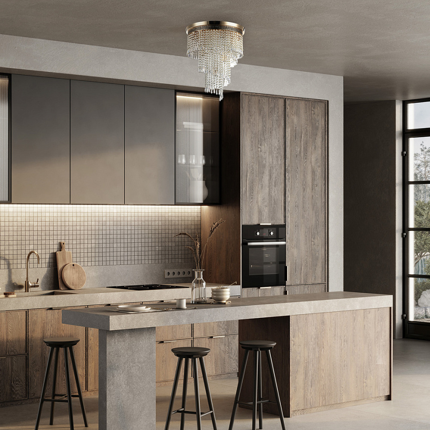 Cascade Ø42 Oro cristal De Maytoni - Los prismas decorativos cuelgan en varios niveles y encierran las fuentes de luz, creando un juego de luz radiante y una atm&oacute;sfera exclusiva.