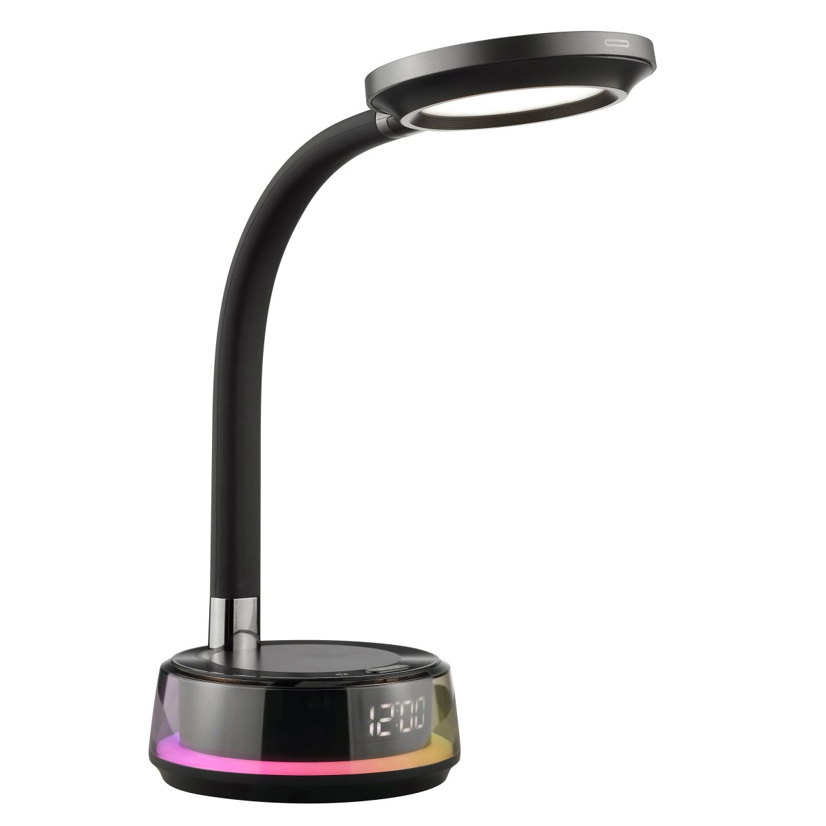 Moonglow 53cm Negro lámpara de escritorio De Brilliant - Fabricada en metal y pl&aacute;stico negro, presenta un dise&ntilde;o elegante con brazo flexible, ideal como l&aacute;mpara de lectura o de noche.