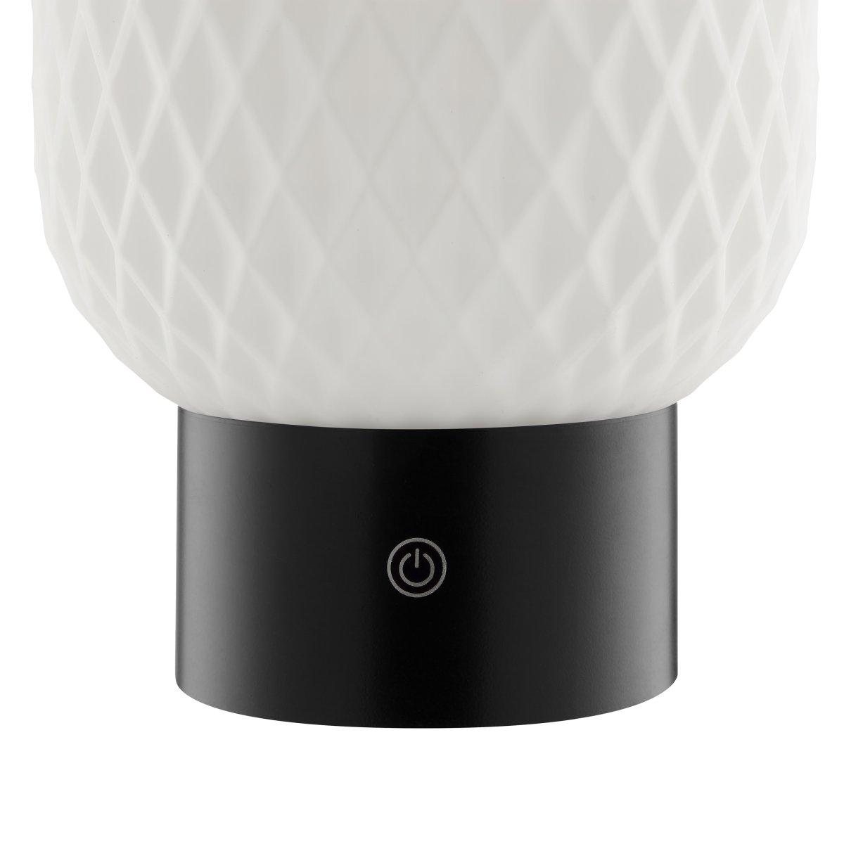 Sarastro 20cm Negro portátil De Brilliant - La pantalla decorativa de vidrio blanco proporciona una luz suave, mientras que la base negra alberga el regulador táctil y controla la función RGB, todo en un formato discreto y elegante.
