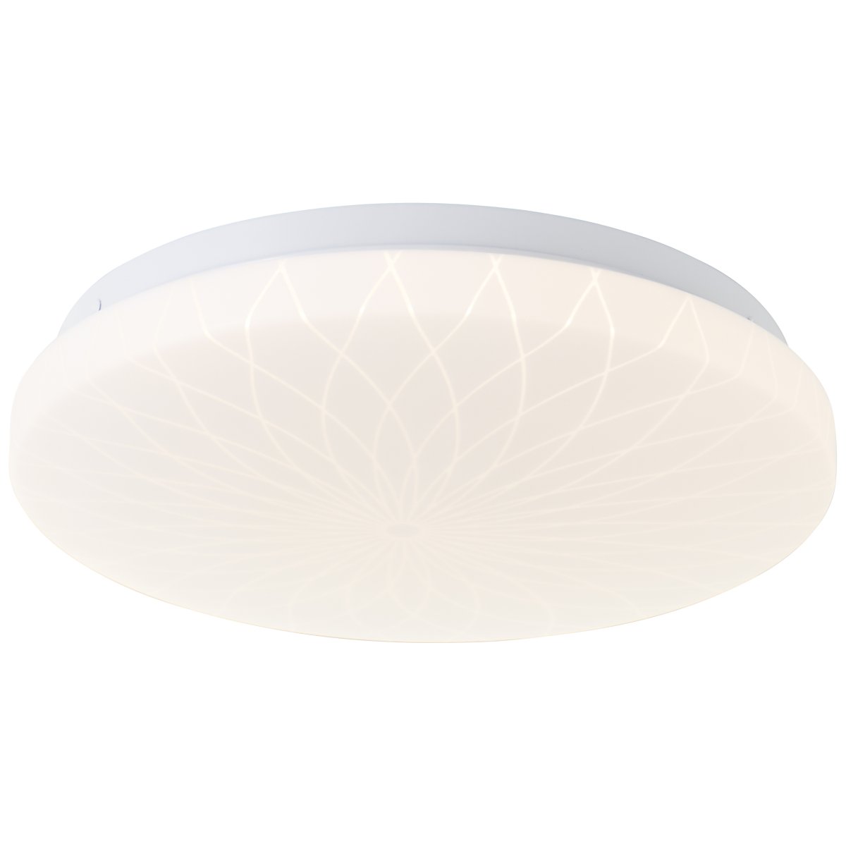 Farah Ø26 Blanco plafón De Brilliant - La fuente de luz LED integrada produce una luz blanca c&aacute;lida (3000 K) y una luminosidad de 1400 l&uacute;menes, perfecta para crear un ambiente agradable y bien iluminado, como un pasillo o una cocina.