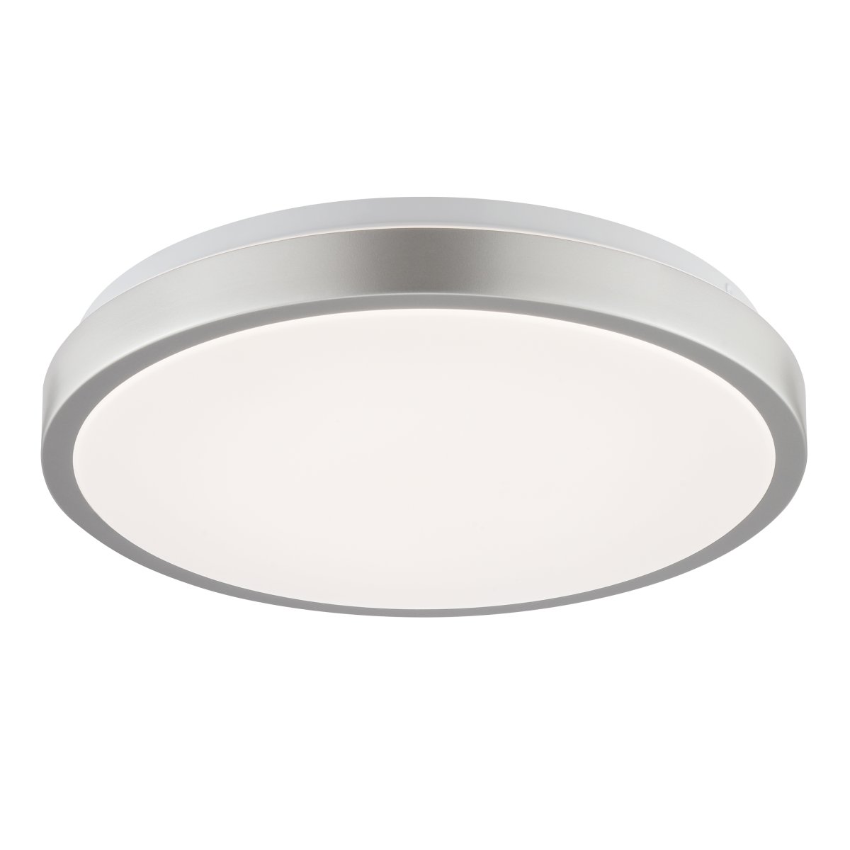 Livius Ø33 Níquel plafón De Brilliant - Livius es una elegante lámpara de techo de metal y plástico con un marco de color níquel que enmarca sutil y modernamente el panel LED redondo.