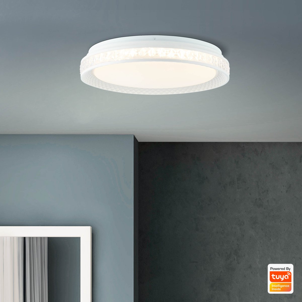 Burlie Ø40 Blanco plafón De Brilliant - El panel LED integrado emite una luz brillante de 2400 lm, que se puede atenuar en tres niveles con el control remoto incluido.
