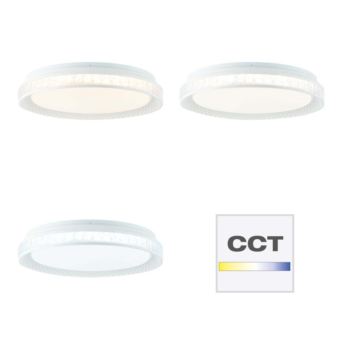 Burlie Ø40 Blanco plafón De Brilliant - El panel LED integrado emite una luz brillante de 2400 lm, que se puede atenuar en tres niveles con el control remoto incluido.