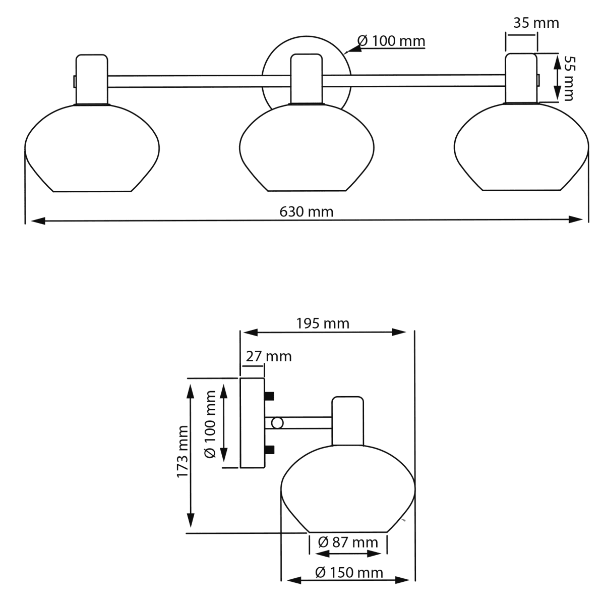Elba 63cm Latón mate lámpara de baño De Aneta Lighting - Este aplique de pared, fabricado en metal de latón mate, presenta un diseño elegante con tres pantallas de cristal blanco opalino con forma que crean una luz suave y agradable.