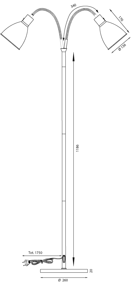 Idre 2 Blanco lámpara de pie De Aneta Lighting - La lámpara de pie Idre con doble cabezal presenta un diseño clásico realizado en metal lacado en blanco y anillos decorativos en color cromado.