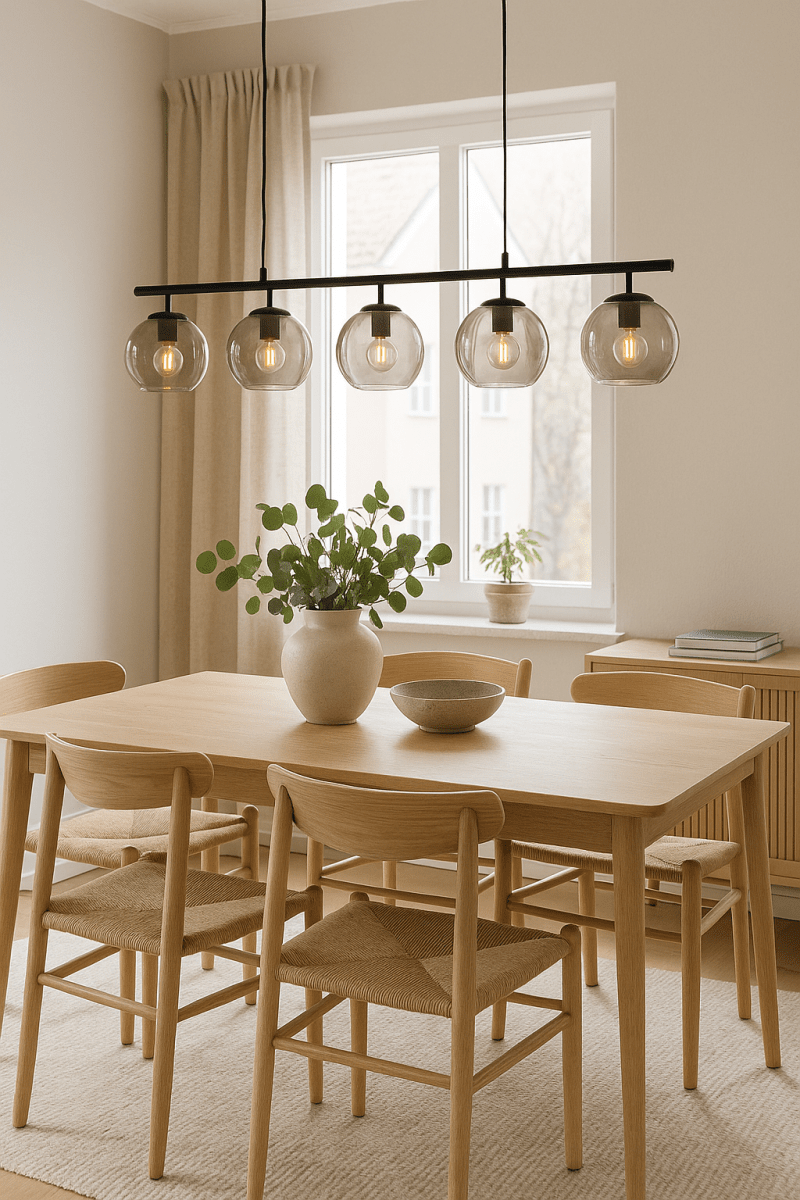 Globi 5 120cm Negro/Ahumado Lámpas de techo De Nordic Lighting - La suspensi&oacute;n de metal negro le aporta un toque elegante y gr&aacute;fico, mientras que las cinco c&uacute;pulas redondas de cristal ahumado difunden una luz agradable y uniforme por toda la estancia.