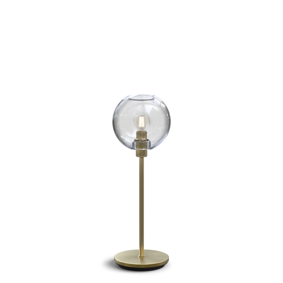 Gloria 46cm Latón/transparente lámpara de mesa De Belid - Gloria tiene un dise&ntilde;o simple y elegante con una base de l&aacute;mpara de metal y una pantalla redonda de cristal.