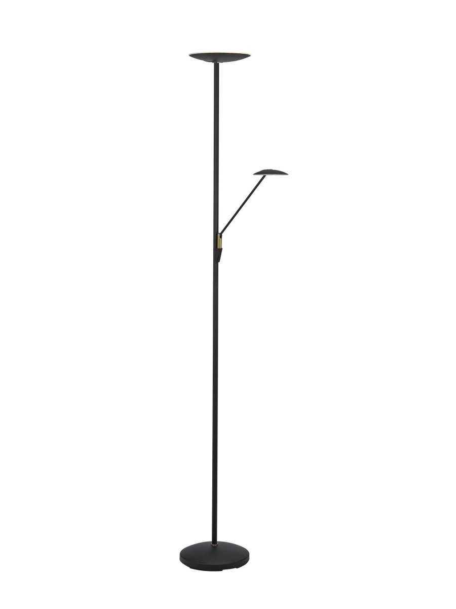 Imagen ampliada de Barone Negro lámpara de pie De Texa Design - El foco giratorio proporciona una luz brillante de 2200 lm, mientras que el brazo de lectura ofrece una agradable luz de lectura de 600 lm.