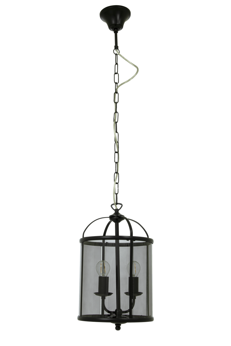 Budgie Ø23 Negro Lámpas de techo De Aneta Lighting - La lámpara cuelga de una cadena decorativa desde una campana de techo de metal con suspensión de gancho.