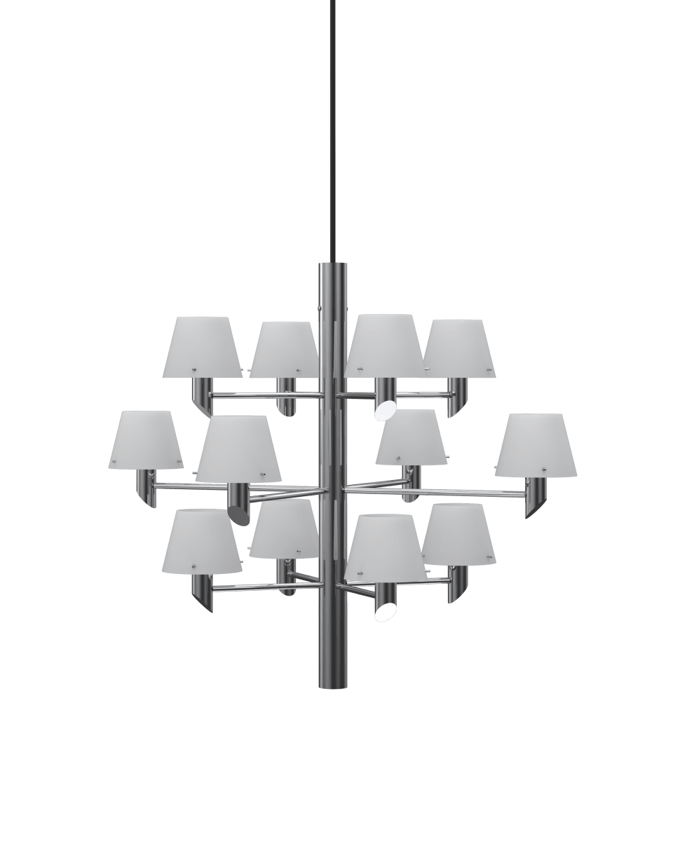 Gil Ø67 Cromo Lámpas de techo De Herstal - Gil es una magn&iacute;fica l&aacute;mpara de ara&ntilde;a cromada que encarna la esencia del dise&ntilde;o dan&eacute;s: cl&aacute;sica, suave y a la vez estructurada.