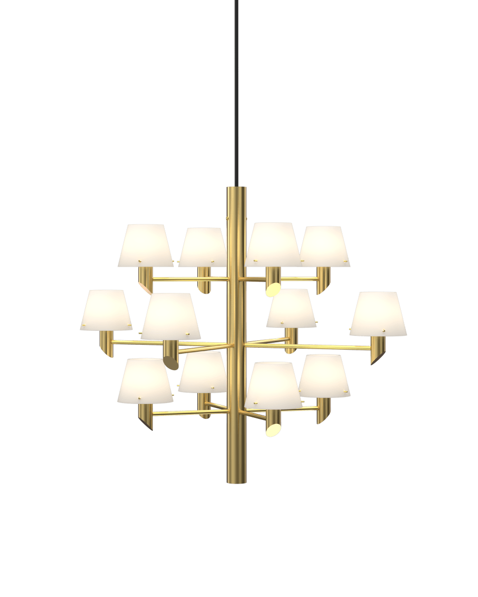 Gil Ø67 Latón Lámpas de techo De Herstal - Su dise&ntilde;o moderno refleja la luz y la vida con una elegancia imponente a trav&eacute;s de sus pantallas de cristal opalino.