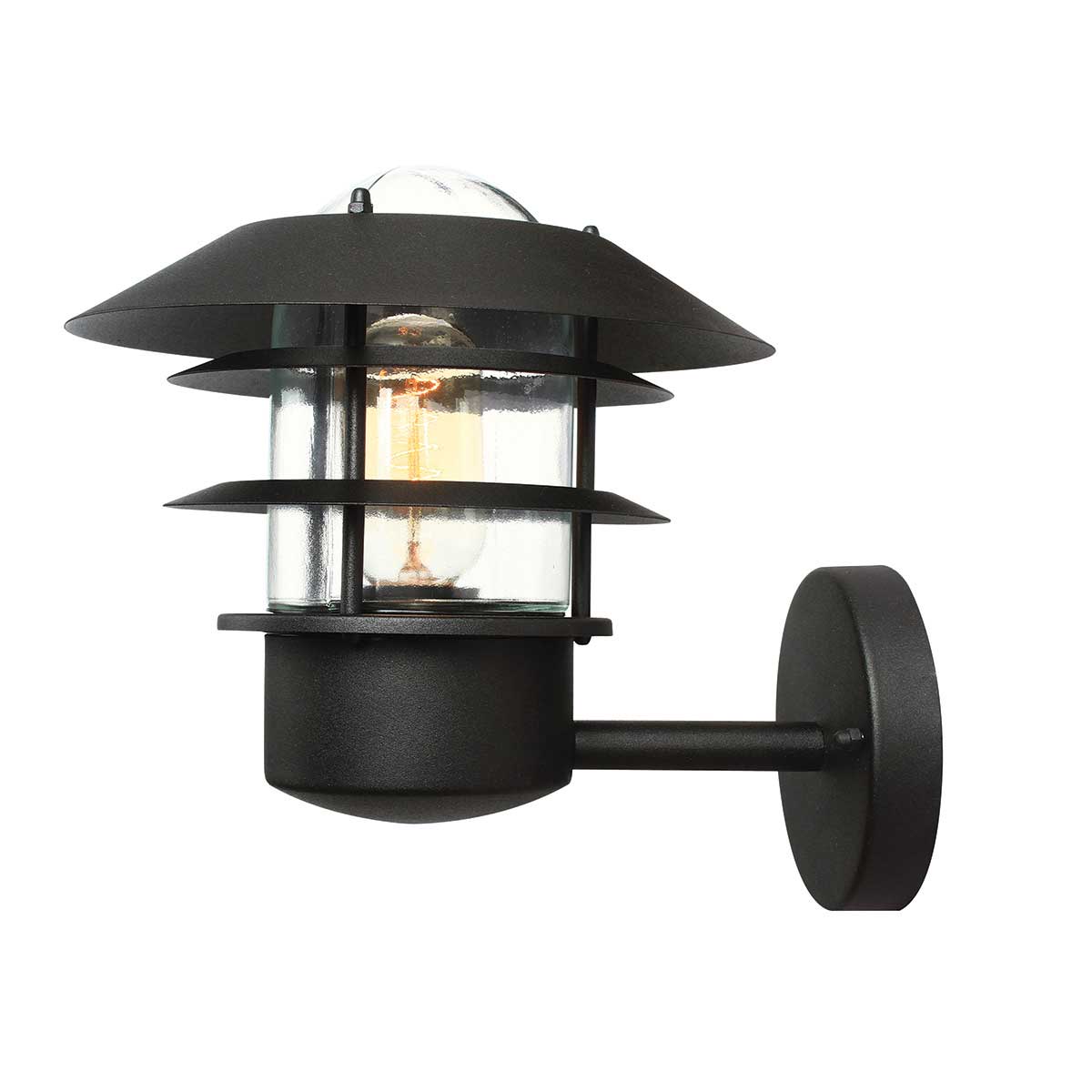Helsingor Ø22 Negro lámpara de exterior De Elstead Lighting - Tillverkad av rostfritt st&aring;l i svart finish och glas, erbjuder den en slitstark och v&auml;derbest&auml;ndig konstruktion som &auml;r perfekt f&ouml;r fasader, entr&eacute;er och uteplatser.