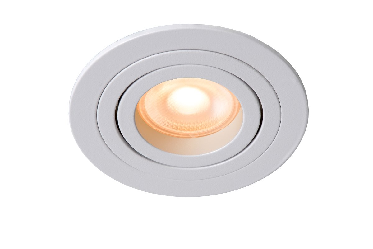 Tube spotlight GU10 Blanco De Lucide - El Tube es un foco empotrable redondo de aluminio blanco con un di&aacute;metro aproximado de 9 cm.