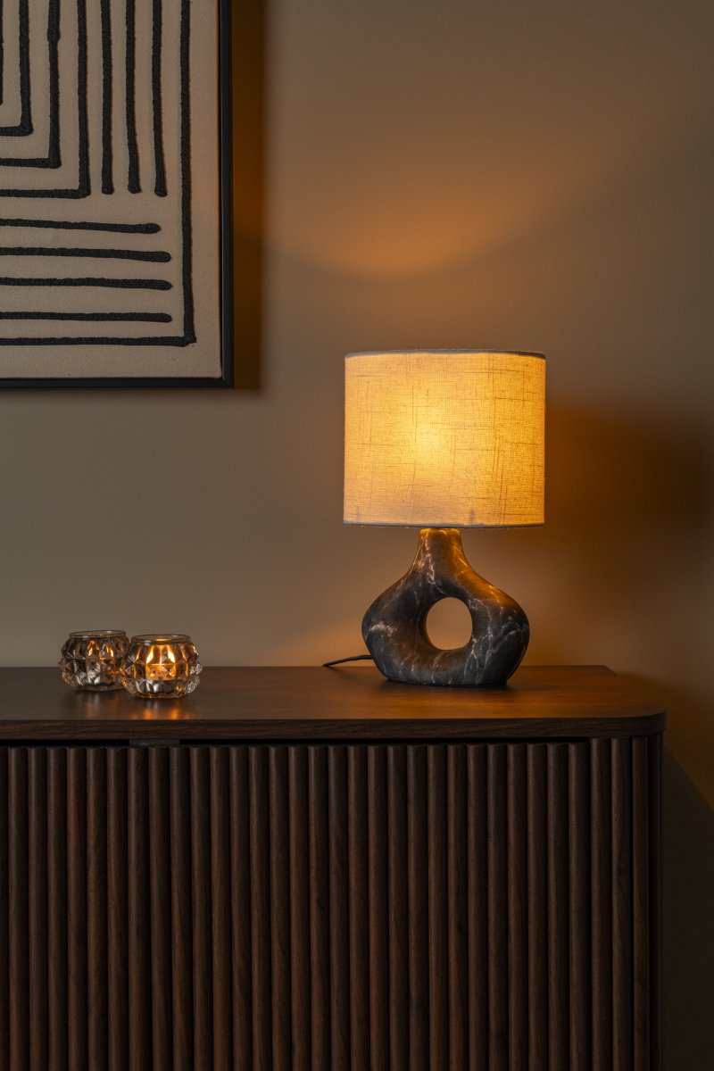 Tomeo 30cm Negro lámpara de mesa De Lucide - La base de cerámica, con un hermoso patrón de mármol blanco y negro, le confiere a cada lámpara un carácter vibrante.