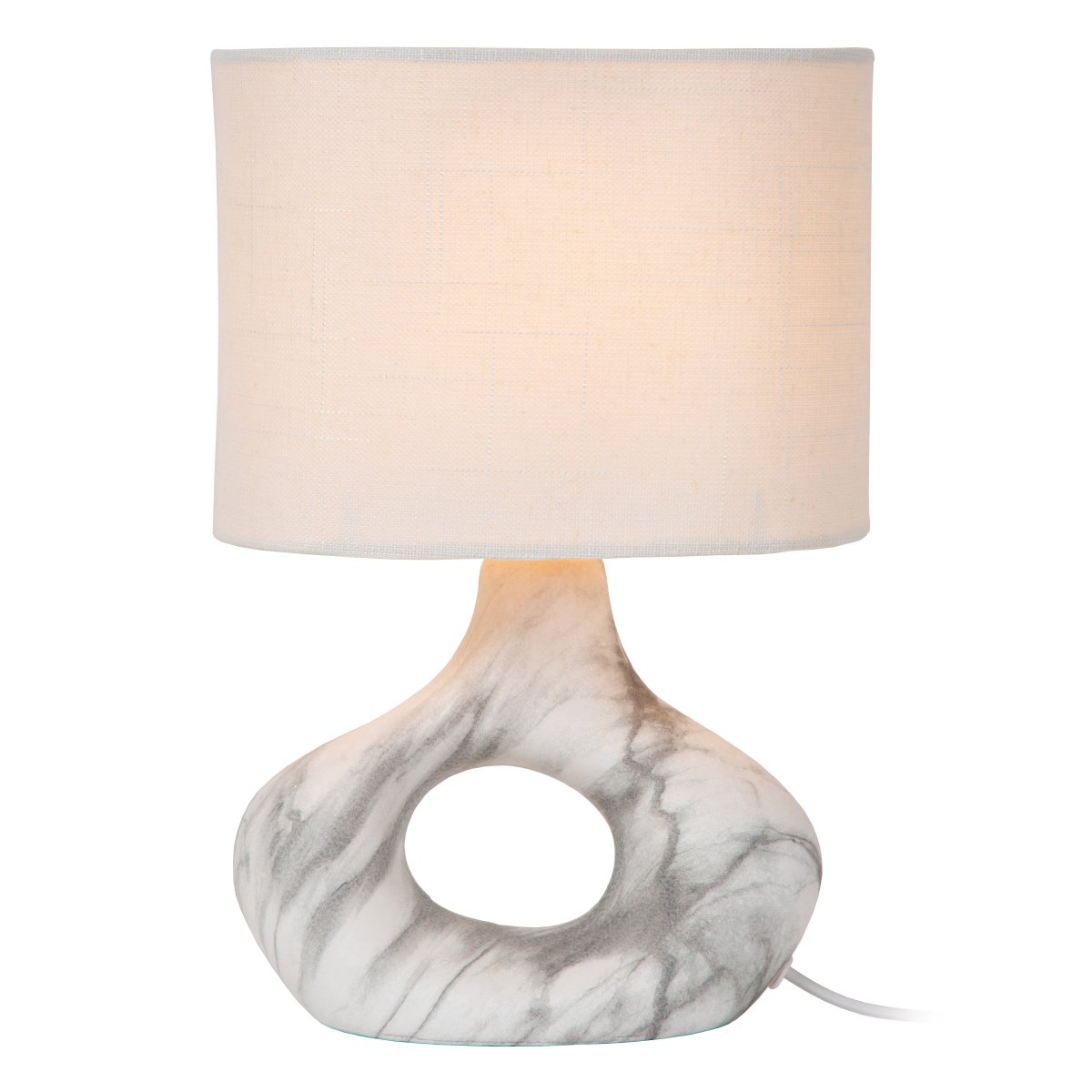 Tomeo 30cm Blanco lámpara de mesa De Lucide - La base de cerámica, con un hermoso patrón de mármol en tonos grises y blancos, le confiere a cada lámpara un carácter vibrante.