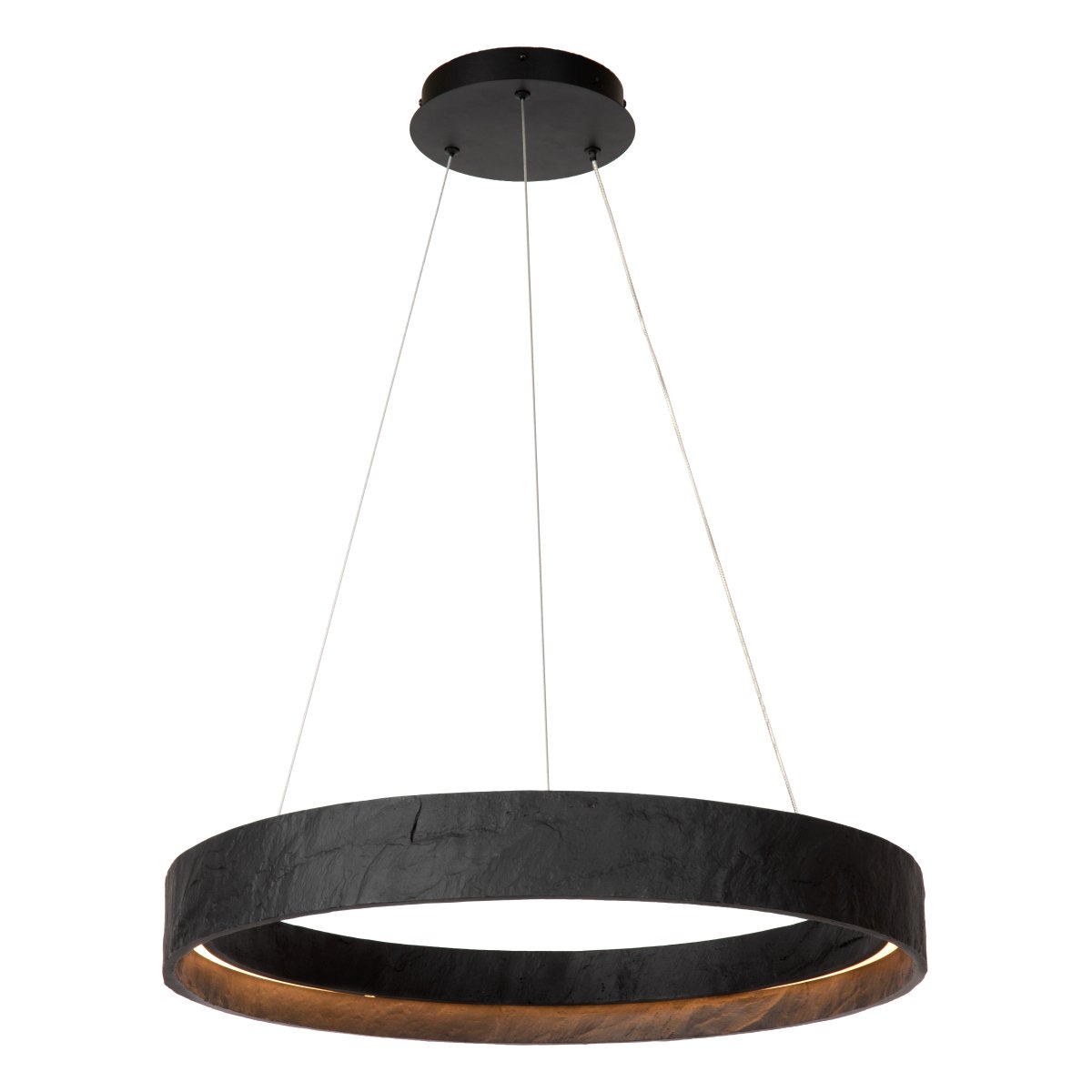 Adelante Ø60 Negro Lámpas de techo De Lucide - Su pantalla redonda cautiva con su vibrante textura irregular, que le confiere un aspecto exclusivo y crea la ilusi&oacute;n de piedra natural.