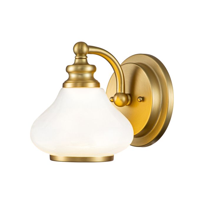 Ainsley Ø16 Latón cepillado lámpara de baño De Elstead Lighting - Su pantalla abovedada de cristal opalino proporciona una luz suave y agradable, y combina a la perfecci&oacute;n con el elegante acabado de lat&oacute;n cepillado.