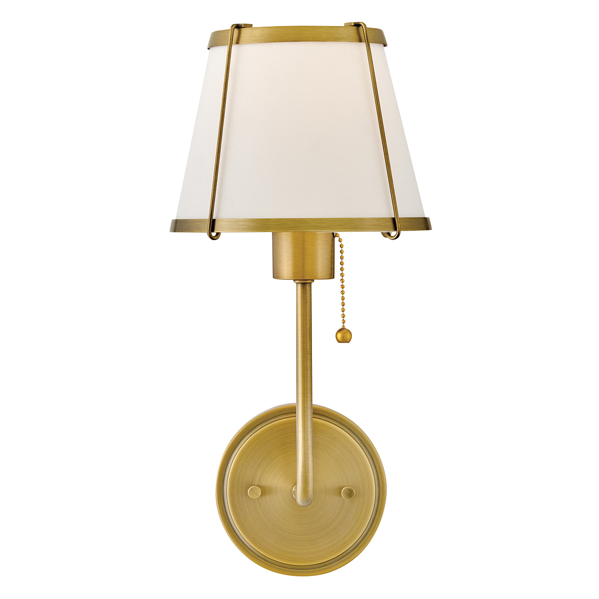 Clarke 40cm Latón/blanco lámpara de pared De Elstead Lighting - Clarke es una elegante lámpara de pared de acero con un precioso acabado en latón cálido y una pantalla de lino blanco.