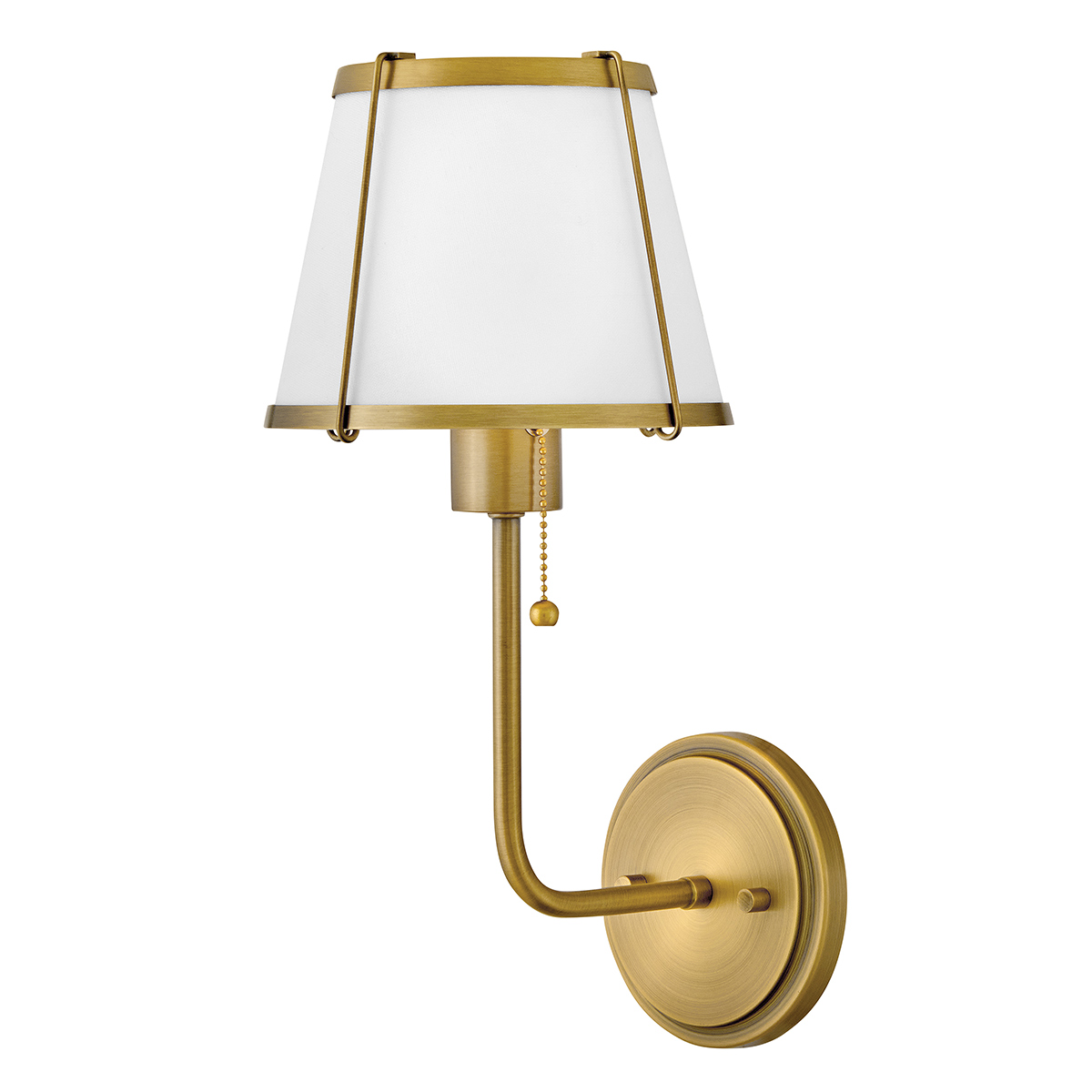 Clarke 40cm Latón/blanco lámpara de pared De Elstead Lighting - Clarke es una elegante lámpara de pared de acero con un precioso acabado en latón cálido y una pantalla de lino blanco.