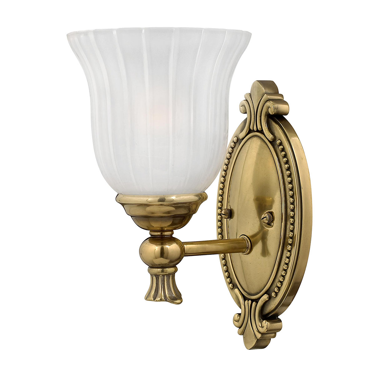 Francoise Ø15 Latón lámpara de baño De Elstead Lighting - Cuenta con una hermosa pantalla de vidrio esmerilado con un diseño acanalado que proyecta una luz suave, y la base decorativa de latón agrega un toque elegante.