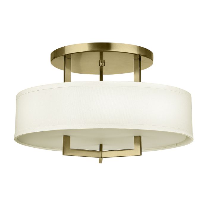 Hampton Ø50 Latón cepillado plafón De Elstead Lighting - Su marco de lat&oacute;n cepillado le confiere un aspecto exclusivo y se complementa con una pantalla de lino color crema que proporciona una luz suave y agradable.